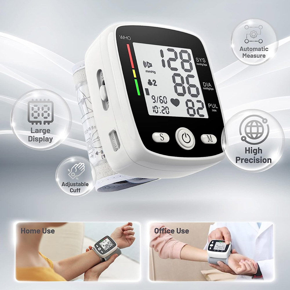 Blood Pressure Monitor-wrist Cuff Automatic Digital Blood Pressure Meter,  Accurate Bp Machine For Home Use, Large Display, Hypertension & Irregular  He